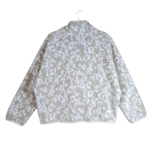All in Motion Animal Print Sherpa Jacket Ivory Beige M Relaxed Zip Up Casual - Picture 3 of 10